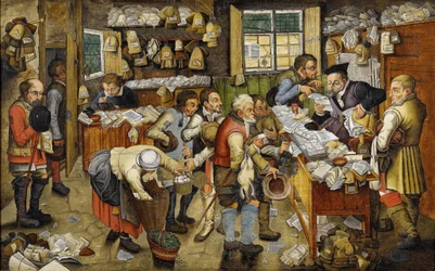 Le Payment de la dime - Placení desátků (známý jako vesnický právník) - Obraz Pietera Brueghela mladšího (Le jeune ou Brueghel d