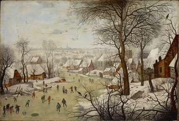 Zimní krajina s pastí na ptáky - Zimní krajina s pastí na ptáky od Brueghela, Pietera, mladšího (1564-1638). olej na dřevo