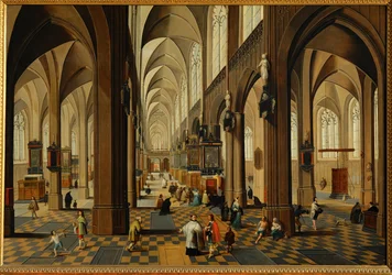 Interiér antverpské katedrály (malba na dubovém dřevě)