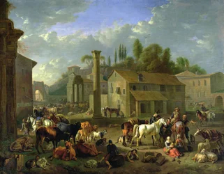 Vojáci odpočívající ve vesnici, asi 1697 (olej na plátně)