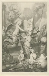 Sláva, věčnost a spisovatelské umění Titulní strana pro Louis Moréri, Le grand dictionaire historique, 1731