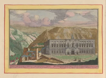 Pohled na palác Karla V. v Granadě Africký hrad Alhambre, v Granade; obnovený španělskými králi; van vooren (název na objektu) Theatrum Hispaniae (...) (název série)