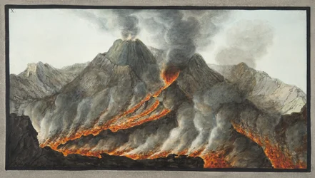 Kráter Vesuvu podle původní kresby vytvořené na místě roku 1756, deska 10 z „Campi Phlegrai: Pozorování sopek obou Sicílií“, od sira Williama Hamiltona (1730-1803)