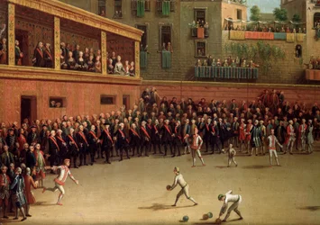Italská míčová hra v interiéru Malba od Pietra Fabrise (1740-1792)