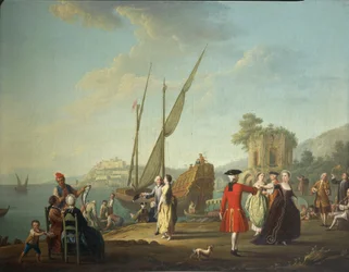 Menuet v Baia, dnes zlomek Bacoli (Neapol), v oblasti Campi Flegrei, Pietro Fabris
