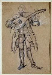 A Kytarista (hráč na kytaru) Kresba Pietra Longhiho (1702-1785) Benátky, Musee Correr