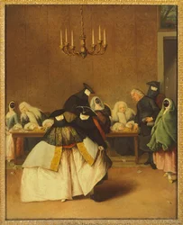 Ridotto, benátské masky, Pietro Longhi (1701-1785)