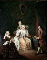Kadeřník (The hairdresser) Malba Pietra Longhiho (1702-1785) cca 1760. Rozměr 62x50 cm Benátky, Ca 