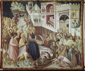 Vjezd Krista do Jeruzaléma - Freska od Pietra Lorenzettiho (1280-1348)