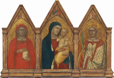 Madona s dítětem se žehnajícím Kristem a svatá Marie Magdalena a ..., pravděpodobně 1340.