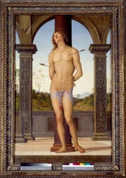 Umučení svatého Šebestiána. Obraz Pietra di Cristofora Vannucciho (Le Perugin nebo Il Perugino) (1446-1523), 16. století, 1,76 x 1,16 m
