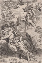Marie Magdaleny na poušti, kříž nesený anděly vpravo, ca. 1630.
