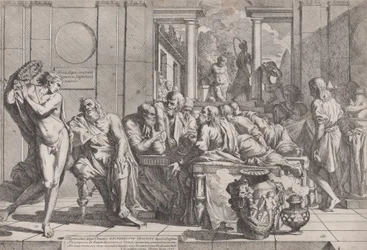 Platónovo Symposion: Sókratés a jeho společníci sedící kolem stolu diskutují o ideální lásce, 1648