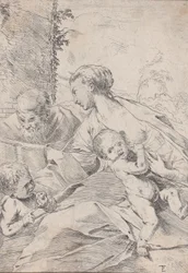 Svatá rodina s malým svatým Janem držícím jablko, ca. 1630.