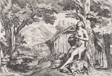 Marnotratný syn mezi prasaty, ze série čtyř tisků, ca. 1645.