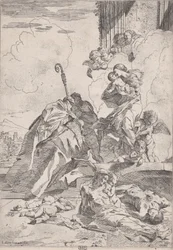 Tři světci Lucchese, kteří se přimlouvají u Panny Marie za oběti moru..., ca. 1630-31.