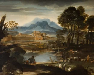 Krajina s jezerem a opevněným městem, 1635.