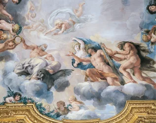 Cosimo I. jako mladík, který dostává od Jupitera korunu nesmrtelnosti, autoři Pietro da Cortona a Ciro Ferri, freska
