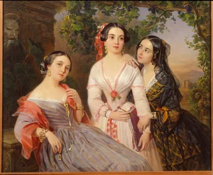 Portraits des soeurs la comtesse Elisabeth Salias de Tournemire (1815-1892), Sophia Soukhovo Kobylina (Soukhovo-Kobylina) (1825-1867) a Eudokia Petrovo Solovovo - Peinture de Pimen Nikitich Orlov (1832-18), olej na plechovce 6
