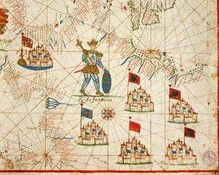 Francouzské království, z portolánového atlasu sestávajícího ze šesti tabulek, od Placida Caloira a Francesca Olivy, Pergamen. 1646.