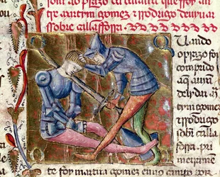 Bitva mezi Martinem Gomezem a El Cidem (asi 1043–99) z letopisů Španělska, 1344