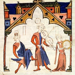 Fol.6r Hudebníci hrající na violu a tamburínu, od Chansonnier des Nobles