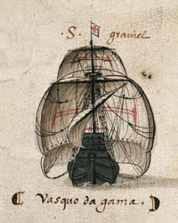 Karavela Vasca da Gamy, ilustrace z díla ‘Memórias das Armadas...’, kolem 1568