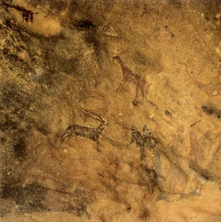 Pravěký falický tanec, Španělsko, Katalánsko, Lleida, El Cogul, Grotte des Maures (malba)