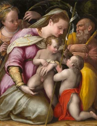 Svatá rodina se svatou Kateřinou Alexandrijskou a nemluvnětem sv. Jana Křtitele, cca 1551-1556 (olej na topolové desce)