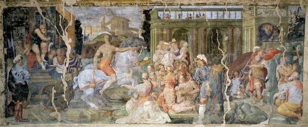 Příběhy papeže Silvestra a císaře Konstantina, Prospero Fontana (1512-1597), freska, sál, Palazzina della Viola, Bologna, Itálie