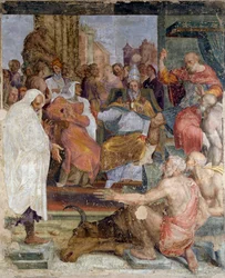 Příběhy papeže Silvestra a císaře Konstantina, Prospero Fontana (1512-1597), freska, sál, Palazzina della Viola, Bologna, Emilia-Romagna, Itálie