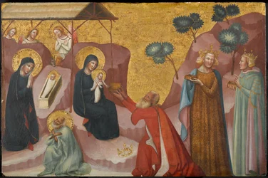 Narození Páně a klanění tří králů, cca 1325-1330 (tempera a plátkové zlato na panelu)