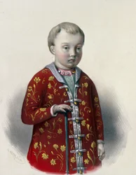 Velkokníže Dmitrij Alexejevič Ruska (1648-1649) (Carevič Dmitrij Alexejevič Ruska). Dílo Pjotra Fjodoroviče Borela (1829-1898), litografie kolem roku 1860. Ruské umění 19. století, neoklasicismus. Ruská státní knihovna, Moskva.