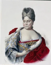 Portrét velkovévodkyně Natalya Alexejevna Ruska (1673-1716), sestra cara Petra I. Velikého (1672-1725). (Portrét ruské velkovévodkyně Natalyi Alexejevny, sestry cara Petra Velikého). Dílo Petra Fjodoroviče Borela (1829-1898),