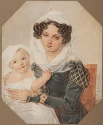 Portrét Contesse Maria Nikolaevna Volkonskaya 1805-1863 se synem Nikolai, 1826