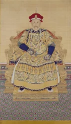 Portrét císaře Yongzheng (1678-1735) (závěsný svitek, tuš a barva na hedvábí)