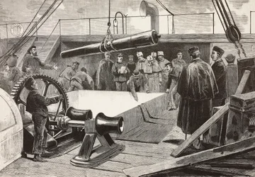 Italští námořníci a důstojníci na lodi Gottardo, italská expedice v Rudém moři, Palermo, Itálie, rytina podle kresby Quinta Cenniho a náčrtku Danteho Paolocciho, z L