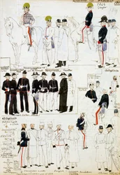 Uniformy vévodství Modena v roce 1849, deska ze sbírky Cenni Codex vojenských náčrtů v akvarelu