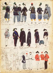 Různé italské uniformy běžně používané v letech 1847 až 1870 od Quinto Cenni, barevný štítek