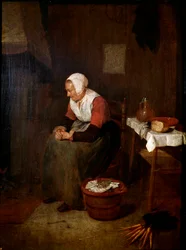 Portrét staré ženy Malba od Quinringha (Quiringh) Gerritsz Van Brekelenkam (1620-1668) Madrid Prado Museum ze 17. století
