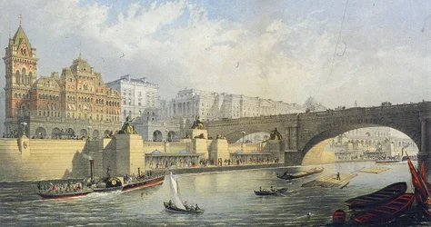„Temže nábřeží – molo přistání parních člunů ve Waterloo“, Londýn, 1864