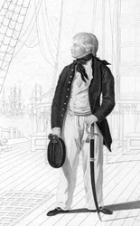 Princ William Henry jako praporčík na palubě Prince George, 1831.