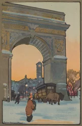 Washington Arch za zimního soumraku, 1914.