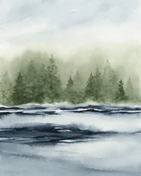 Jezero v mlhavém lese