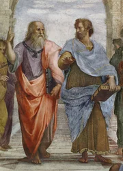 Aristoteles a Platón: detail Athénské školy, 1510-11, detail fresky z roku 472