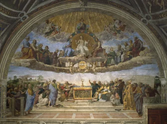 Disputace o Nejsvětější svátosti, ze Stanza della Segnatura, 1509-10