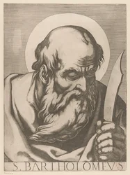 Svatý Bartoloměj S. Bartholomew (titul na předmětu) Kristus, Marie a dvanáct apoštolů (název série) Il sacrato collegio apostolico (název série)