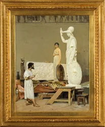 Phidias pracuje na jeho soše Minervy, 1869.