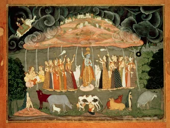 Krišna podporuje horu Govardhana B Ustad Sahibdin, Bikaner
