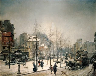 Sníh na Boulevard de Clichy. Obraz Ramon Marti i Alsina (1826-1894)